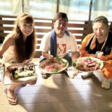 桟橋で獲った良型カンパチ刺し盛りの宴